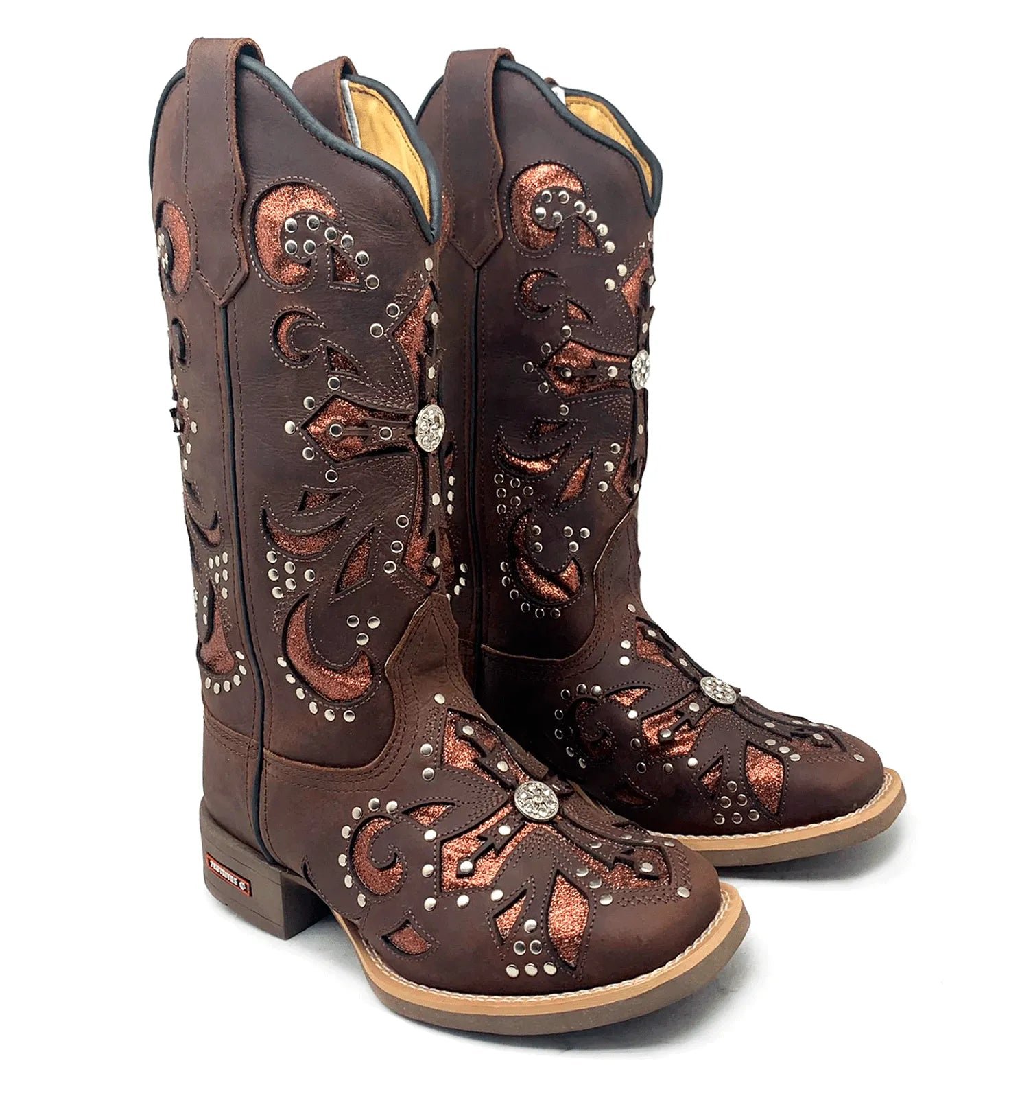 Texana Cruz Bridão - Couro Crazy Horse Cappuccino | Glitter Marrom e Bordados Marrom