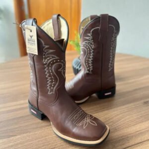 Texana Bruno - Couro Látego Marrom/Bordado Ramos Marrom com Metais