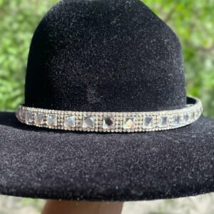 Bandinha Para Chapéu Infantil Couro Preto Strass