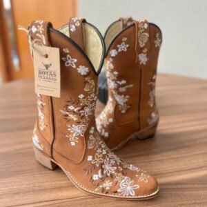 Texana Maitê Bico Fino - Couro Fóssil Havana/Florência Marrom e Bege