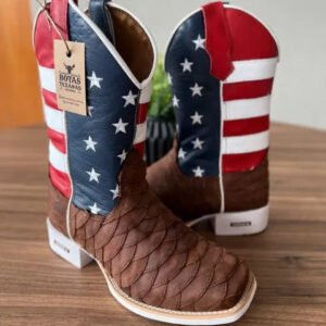 Texana Alex - Couro Horse Nescau escamado/ Bordado Americana