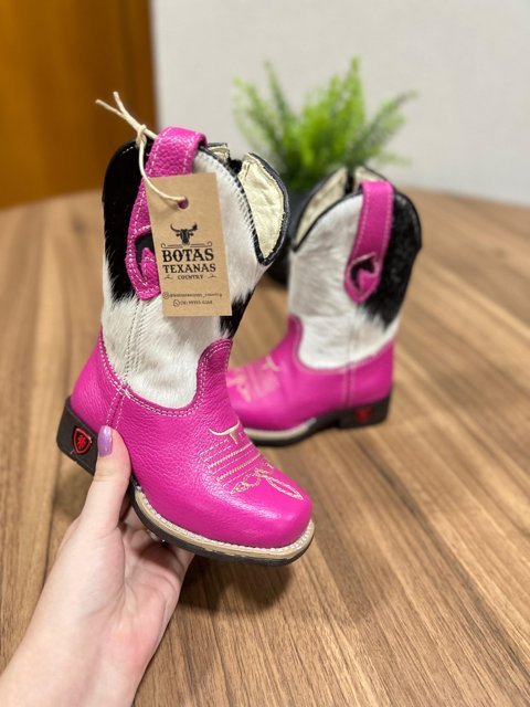 Texana Melissa Infantil - Couro Holandês e Floatter Rosa/Bordado Bege - Imagem 2