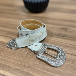 Cinto - Couro Off-White/Bordado Tribal Bege