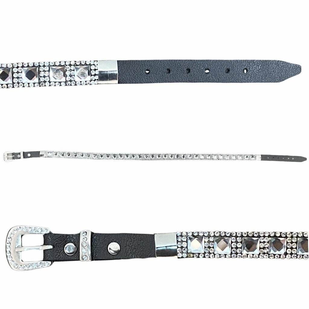 Bandinha Para Chapéu Infantil Couro Preto Strass - Imagem 2