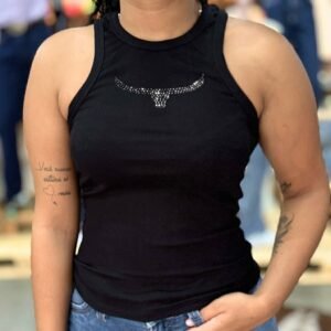 Regata Moiadeiros Canelada Preta Brilho