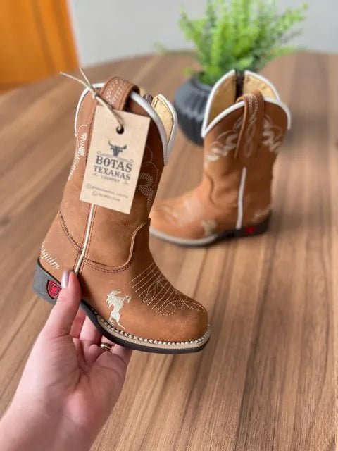 Texana José Felipe Infantil - Couro Fóssil Havana/Bordado Ramos Bege - Imagem 2