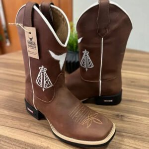 Texana Lucca - Couro Horse Nescau/Bordado Touro Padroeira Branco