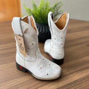 Texana Maitê Infantil - Couro Floatter Branco/Bordado Florência Branco com Metais
