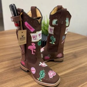 Texana Fabiana com Kit faca - Couro Horse Nescau/Bordado Simbolos