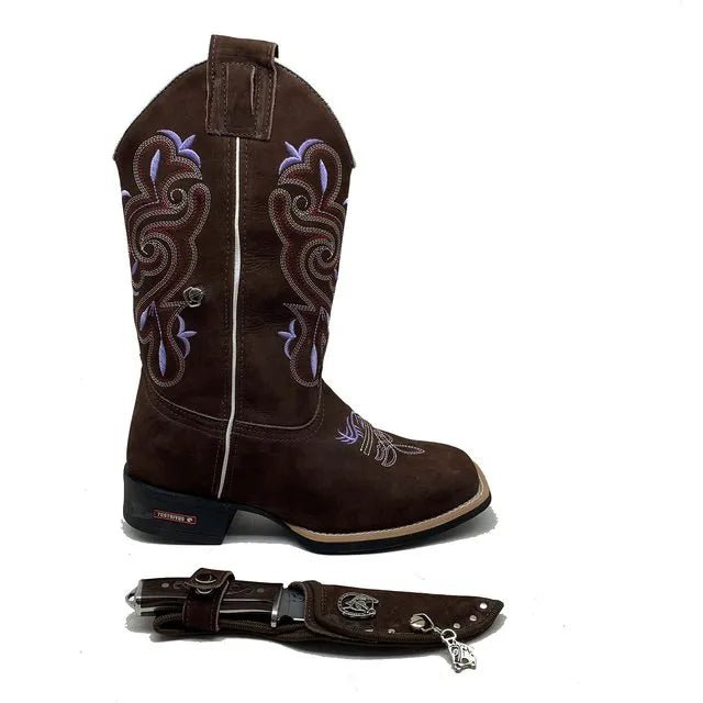 BotaFaca Heloísa
- Couro Nobuck Chocolate | Bordado Roxo e Branco - Imagem 3