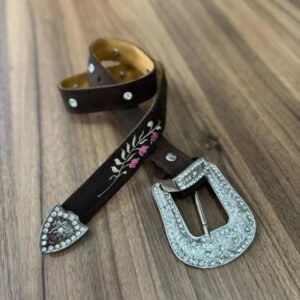 Cinto - Couro Horse Cappuccino/Bordado Flor