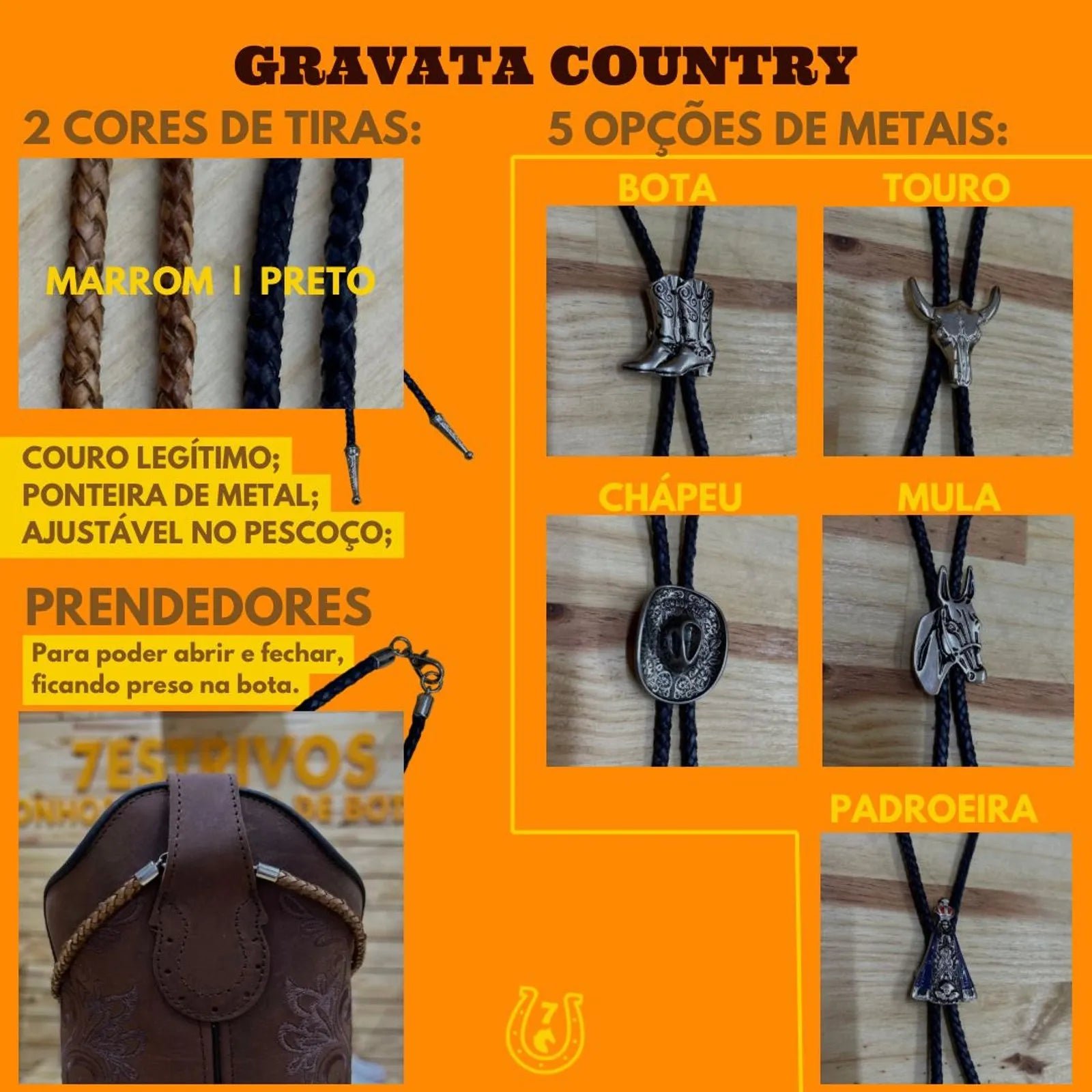 GRAVATA COUNTRY - CORDÃO PRETO PINGENTE BOTA - Imagem 5