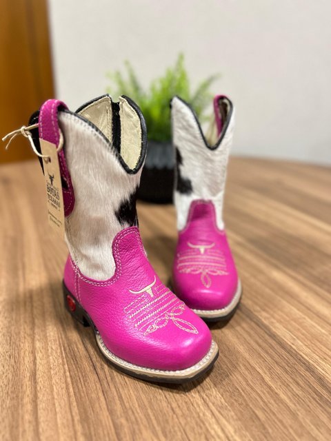 Texana Melissa Infantil - Couro Holandês e Floatter Rosa/Bordado Bege