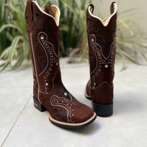 BOTA TEXANA TRIBAL PRETO COURO NOBUCK MARROM