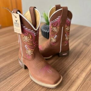 Texana Jade - Couro Horse Nescau/Ramos Bege e Lilás