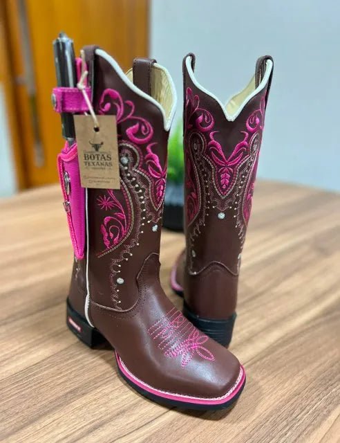 Texana Alice com Kit Faca - Couro Látego Marrom/Bordado Tribal Rosa - Imagem 2