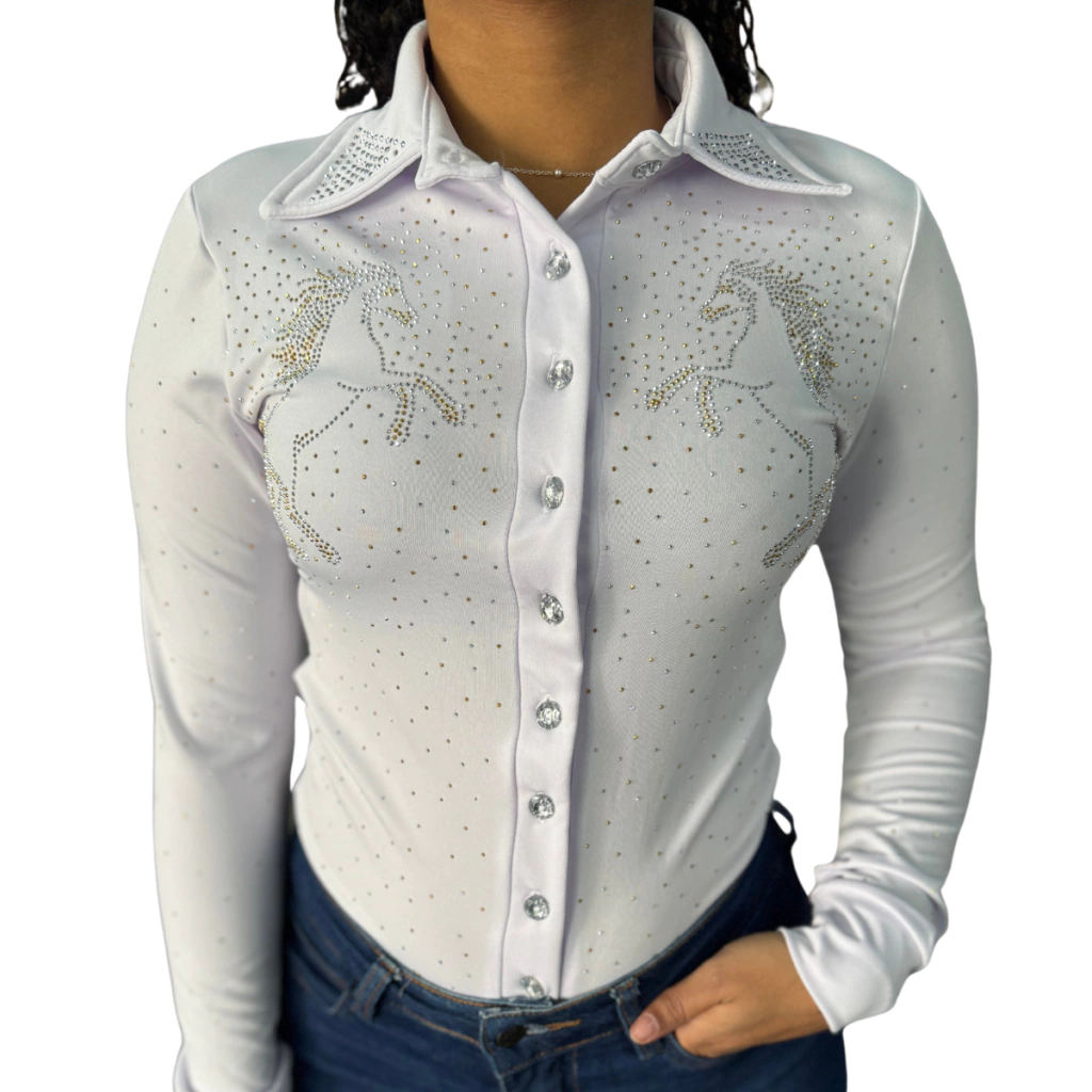 Body Manga Longa Brilho All Western Branco