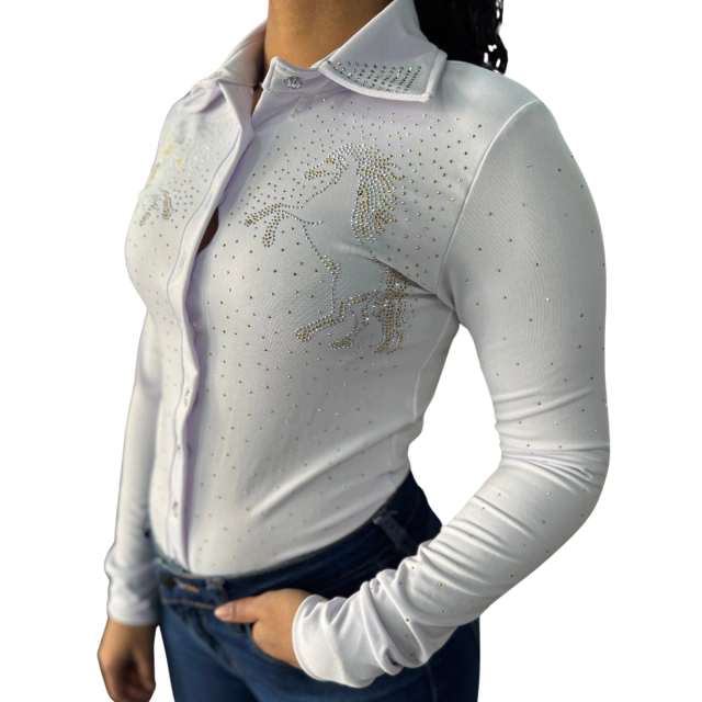 Body Manga Longa Brilho All Western Branco - Imagem 2