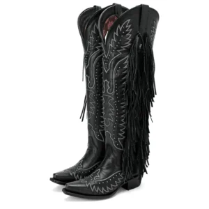 Bota Cano Longo Western Franja Preta